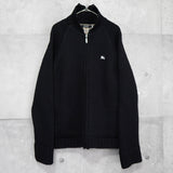 バーバリー ジップアップ ニットジャケット ホースロゴ 刺繍 ノバチェック裏地 キリティング裏地 ブラック - NEWSED