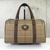 バーバリー ロゴ チェック柄 キャンバス / レザー ボストンバッグ カーキ / ブラウン - NEWSED