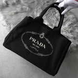 プラダ カナパ キャンバス トートバッグ ブラック - NEWSED