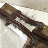 バーバリー ロゴ チェック柄 キャンバス / レザー ボストンバッグ カーキ / ブラウン - NEWSED