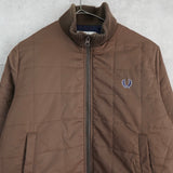 フレッドペリー ロゴ 刺繍 ニット切り替え キルティングジャケット 中綿ブルゾン ブラウン - NEWSED