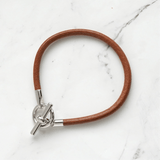 エルメス グレナン レザー ブレスレット ブラウン / シルバー - NEWSED