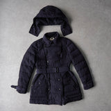 バーバリー ブリット ノバチェック裏地 ダウンジャケット コート フード取り外し可 ウエストベルト付き ネイビー - NEWSED