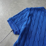 ラルフローレン ロゴ ケーブル編み 半袖 ポロニット ブルー - NEWSED