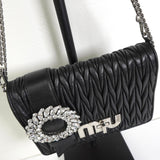 ミュウミュウ マテラッセ ビジュー レザー チェーン ショルダーバッグ ブラック - NEWSED