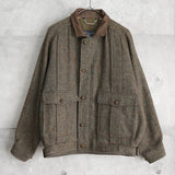 バーバリー ヴィンテージ レザー襟 レザーボタン ウールジャケット ブルゾン ブラウン - NEWSED