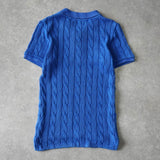 ラルフローレン ロゴ ケーブル編み 半袖 ポロニット ブルー - NEWSED