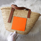 ロエベ アナグラム ラフィア バスケットバッグ カゴバッグ ベージュ / オレンジ - NEWSED