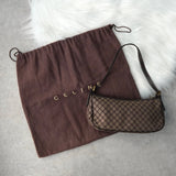 セリーヌ マカダム キャンバス / レザー ミニ ワンショルダーバッグ アクセサリーポーチ ブラウン - NEWSED