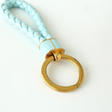 ボッテガ ヴェネタ イントレチャート レザー キーリング キーホルダー チャーム ブルー × ゴールド - NEWSED