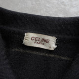 セリーヌ ヴィンテージ ボーダー柄 トリオンフ ワッペン 金ボタン シルク混紡 ポロニット ブラック - NEWSED