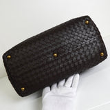 ボッテガ ヴェネタ イントレチャート レザー ミニボストンバッグ ハンドバッグ ブラウン - NEWSED