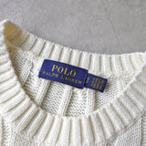 ポロ ラルフローレン ハートロゴ ケーブル編み 半袖ニット ホワイト レディース - NEWSED