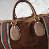 オールド グッチ シェリーライン スエード / レザー ボストンバッグ ビジネスバッグ ブラウン - NEWSED