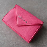 バレンシアガ ペーパーミニ ロゴ レザー コンパクトウォレット 二つ折り財布 ピンク - NEWSED