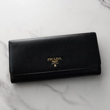 プラダ サフィアーノ レザー 長財布 二つ折り財布 ブラック - NEWSED