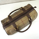 バーバリー ロゴ チェック柄 キャンバス / レザー ボストンバッグ カーキ / ブラウン - NEWSED