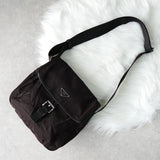 プラダ テスート / レザー ショルダーバッグ 三角プレート トライアングルロゴ ブラウン / ブラック - NEWSED