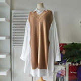 メゾンマルジェラ オーバーサイズ ドッキング ニット シャツワンピース ベージュ / ホワイト レディース - NEWSED