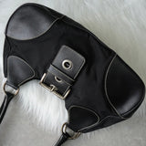 プラダ ポコノ テスート ナイロン レザー ワンショルダーバッグ 三角プレート トライアングルロゴ ブラック - NEWSED