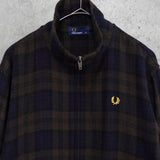 フレッドペリー エルボーパッチ ウールジャケット トラックジャケット ブルゾン チェック柄 ダークブラウン - NEWSED