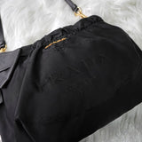 プラダ ジャガード テスートナイロン / レザー ギャザー リボン ショルダーバッグ ブラック - NEWSED