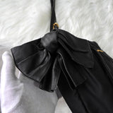 プラダ ジャガード テスートナイロン / レザー ギャザー リボン ショルダーバッグ ブラック - NEWSED