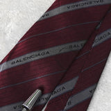 バレンシアガ ヴィンテージ シルク ストライプ柄 ロゴ ネクタイ ワインレッド - NEWSED