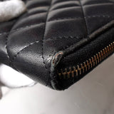 シャネル ラムスキン マトラッセ ラウンドジップ レザー 長財布 ブラック 保存袋・箱付き - NEWSED