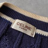 セリーヌ ヴィンテージ サルキー 馬車 刺繍 金ボタン カーディガン ネイビー/ホワイト - NEWSED