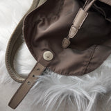 プラダ ポコノ テスート ナイロン ミニバックパック リュックサック 三角プレート カーキ グレー - NEWSED