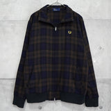 フレッドペリー エルボーパッチ ウールジャケット トラックジャケット ブルゾン チェック柄 ダークブラウン - NEWSED
