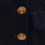 ヴィヴィアン ウエストウッド オーブボタン アシンメトリー ベロア チェスターコート ロングコート ダークネイビー - NEWSED