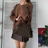 フェンディ エトニコ ズッカ柄 キャンバス/レザー ハンドバッグ ブラウン - NEWSED