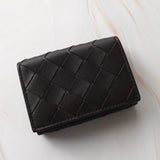 ボッテガ ヴェネタ イントレチャート タイニー レザー 三つ折りウォレット コンパクトウォレット ダークブラウン / ブルー 保存袋付き - NEWSED