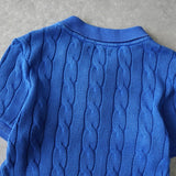 ラルフローレン ロゴ ケーブル編み 半袖 ポロニット ブルー - NEWSED