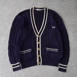 セリーヌ ヴィンテージ サルキー 馬車 刺繍 金ボタン カーディガン ネイビー/ホワイト - NEWSED