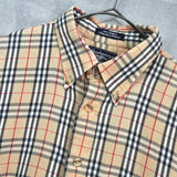 バーバリー ヴィンテージ ノバチェック ホースロゴ 刺繍 半袖シャツ ベージュ - NEWSED