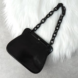 プラダ レザー がま口 プラスチックチェーン ミニハンドバッグ ブラック - NEWSED