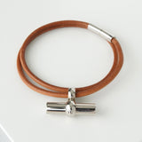 エルメス トグル レザー ブレスレット チョーカー シルバー / ブラウン - NEWSED