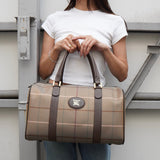 バーバリー ロゴ チェック柄 キャンバス / レザー ボストンバッグ カーキ / ブラウン - NEWSED