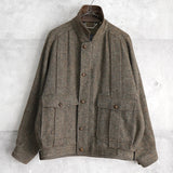 バーバリー ヴィンテージ レザー襟 レザーボタン ウールジャケット ブルゾン ブラウン - NEWSED