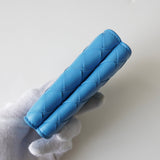 ボッテガ・ヴェネタ イントレチャート レザー 三つ折り財布 ライトブルー 箱付き - NEWSED