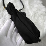 プラダ ジャガード テスートナイロン / レザー ギャザー リボン ショルダーバッグ ブラック - NEWSED