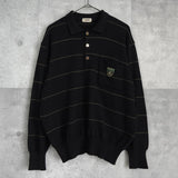 セリーヌ ヴィンテージ ボーダー柄 トリオンフ ワッペン 金ボタン シルク混紡 ポロニット ブラック - NEWSED