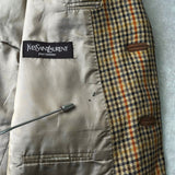 イヴ サンローラン ヴィンテージ チェック柄 エルボーパッチ シングル テーラードジャケット ベージュ - NEWSED