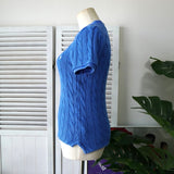 ラルフローレン ロゴ ケーブル編み 半袖 ポロニット ブルー - NEWSED