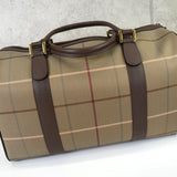 バーバリー ロゴ チェック柄 キャンバス / レザー ボストンバッグ カーキ / ブラウン - NEWSED