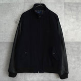 フレッドペリー ロゴ刺繍 レザー切り替え ウールブルゾン ブラック - NEWSED