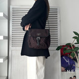 プラダ テスート / レザー ショルダーバッグ 三角プレート トライアングルロゴ ブラウン / ブラック - NEWSED